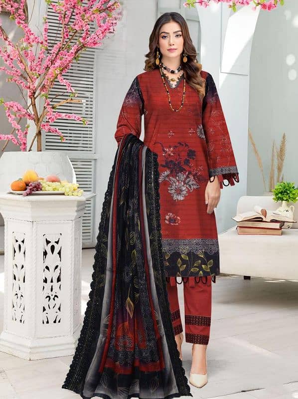 3 pcs Women's Unstitched embroidered and printed lawn• 8