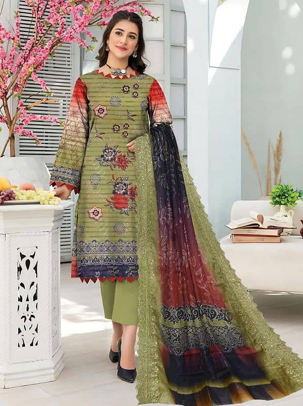 3 pcs Women's Unstitched embroidered and printed lawn• 9