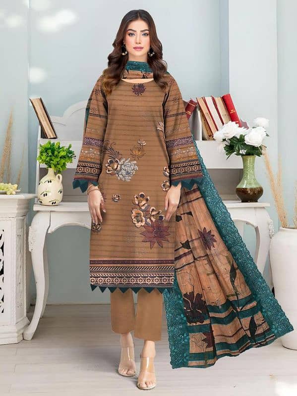 3 pcs Women's Unstitched embroidered and printed lawn• 11