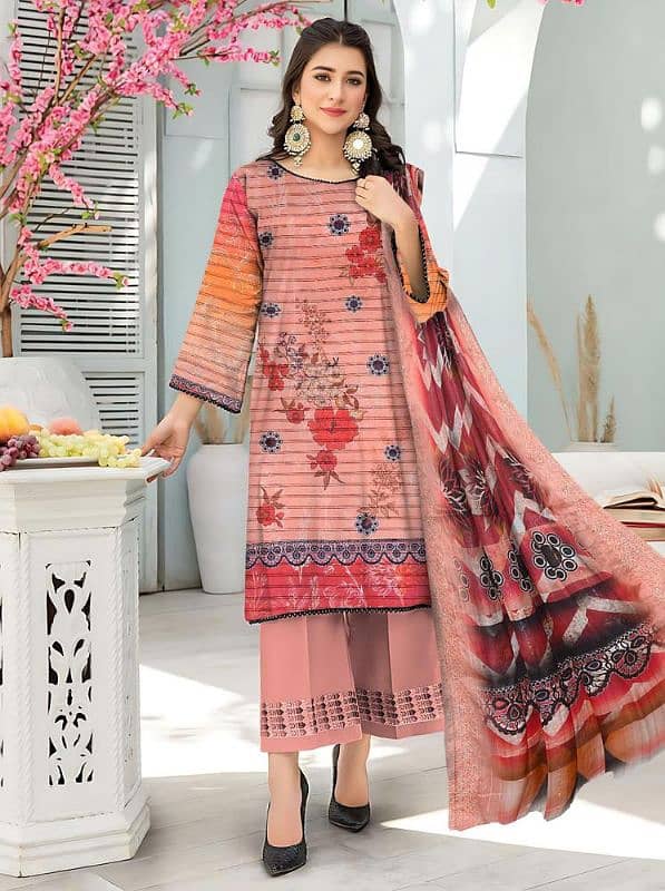 3 pcs Women's Unstitched embroidered and printed lawn• 12