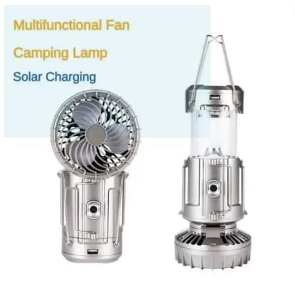 LED Solar Power Fan with Camping Light 6 in 1 Multi Function Portable 1