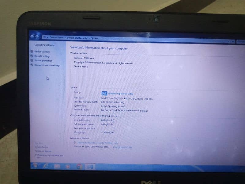 Dell laptop 6 gb ream 256 gb HD 5