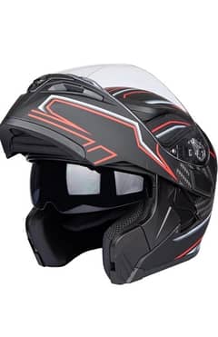 JIEKAI JK-902 Red & Matt Black Uplift Dual Visor Helmet DOT.