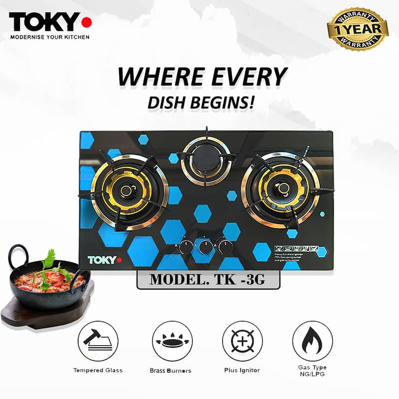 TOKYO Hob Brass Burner - Tempered Glass - Auto Ignition 1