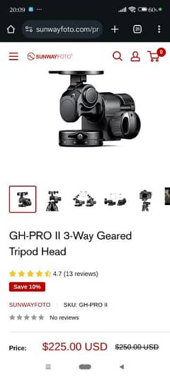 sunwayfoto gh-pro ii 3-Way Geared Tripod Head  canon nikon sony