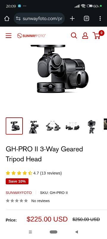 sunwayfoto gh-pro ii 3-Way Geared Tripod Head  canon nikon sony 0