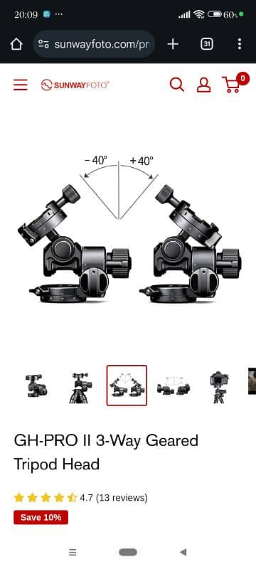 sunwayfoto gh-pro ii 3-Way Geared Tripod Head  canon nikon sony 1