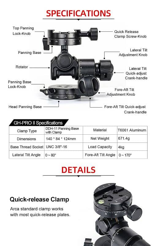 sunwayfoto gh-pro ii 3-Way Geared Tripod Head  canon nikon sony 5