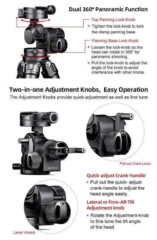 sunwayfoto gh-pro ii 3-Way Geared Tripod Head  canon nikon sony 6