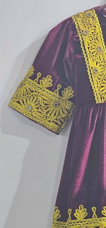 Maroon Velvet dress with golden lace work on it 4