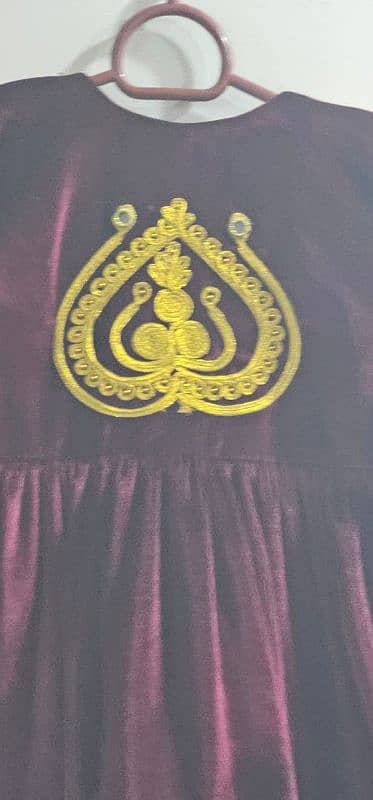 Maroon Velvet dress with golden lace work on it 6