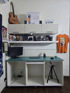 2 Bedroom Computer desks with shelves and storage cabinet.