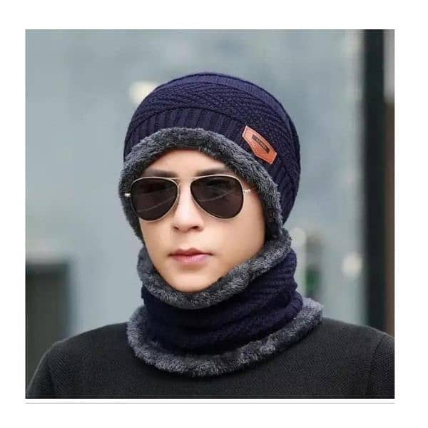 Unisex wool cap with neck warmer 1