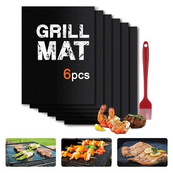 BBQ GRILL MAT SET OF 6 PIECES Size 15.8 by 13 inch 6