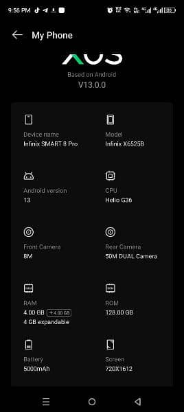 Infinix smart 8 pro 4+4  128 gb ha 4