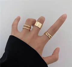 3 Pcs Alloy Gold Plated Dainty Plain Rings Set