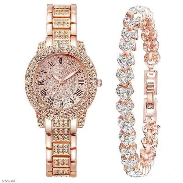 Women Diamond Artificial Set | Roman watch -  Cash On Delivery 0