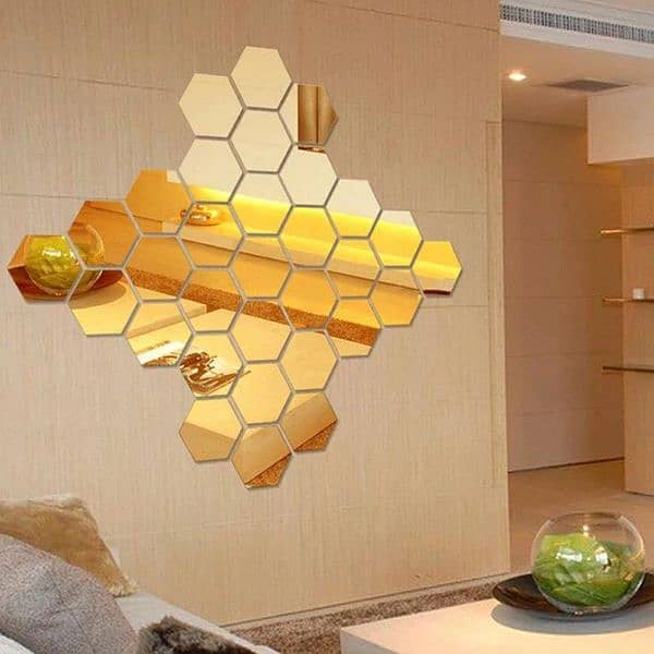 Golden Acrylic Hexagon Wall Decore 6 Pics - Large - Cash On Delivery 1