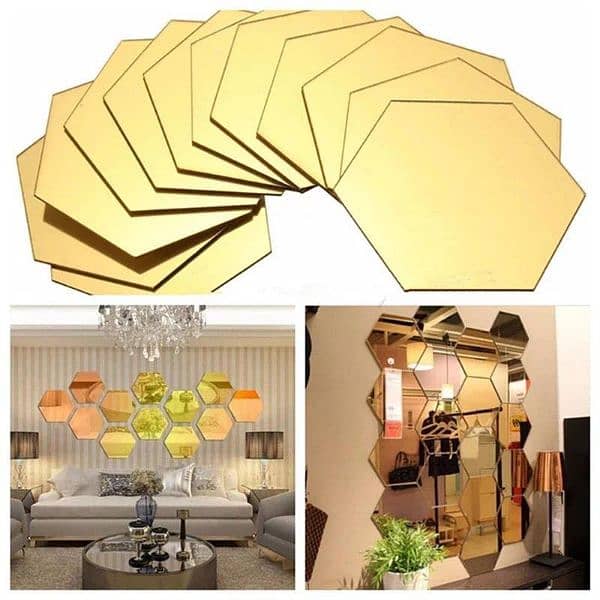 Golden Acrylic Hexagon Wall Decore 6 Pics - Large - Cash On Delivery 2