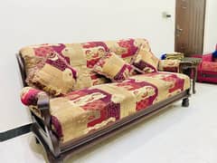 sofa set 3 2in1 condition 10by8 wood all Ohk