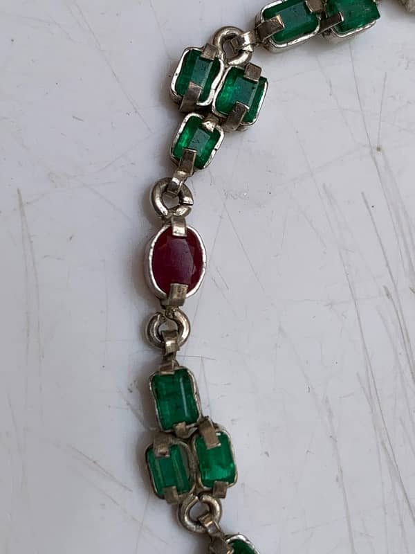 Swat Emeralds with Ruby In Silver Art Bracelet 1