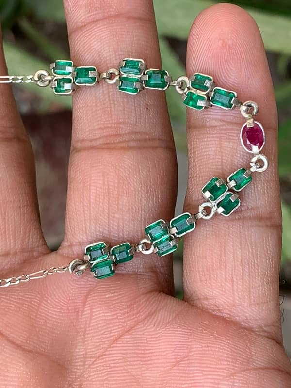 Swat Emeralds with Ruby In Silver Art Bracelet 3