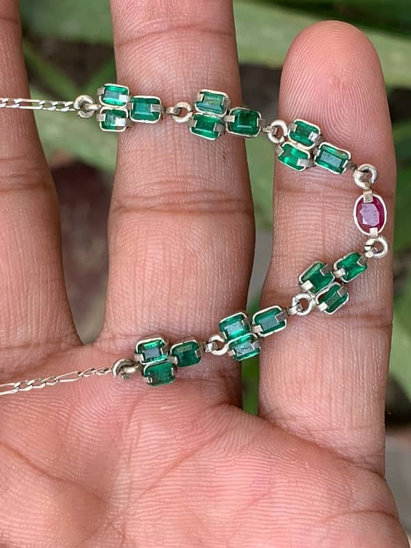 Swat Emeralds with Ruby In Silver Art Bracelet 4