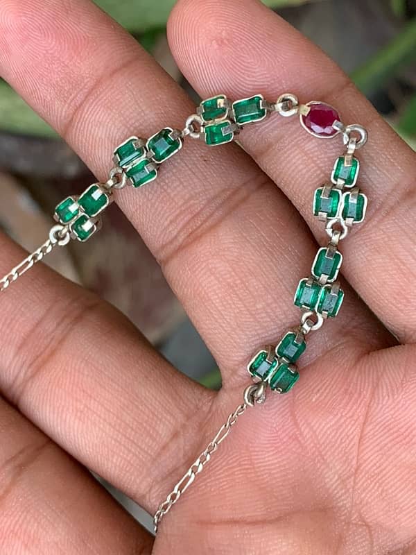 Swat Emeralds with Ruby In Silver Art Bracelet 5