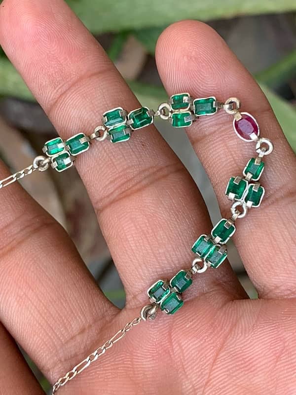 Swat Emeralds with Ruby In Silver Art Bracelet 7