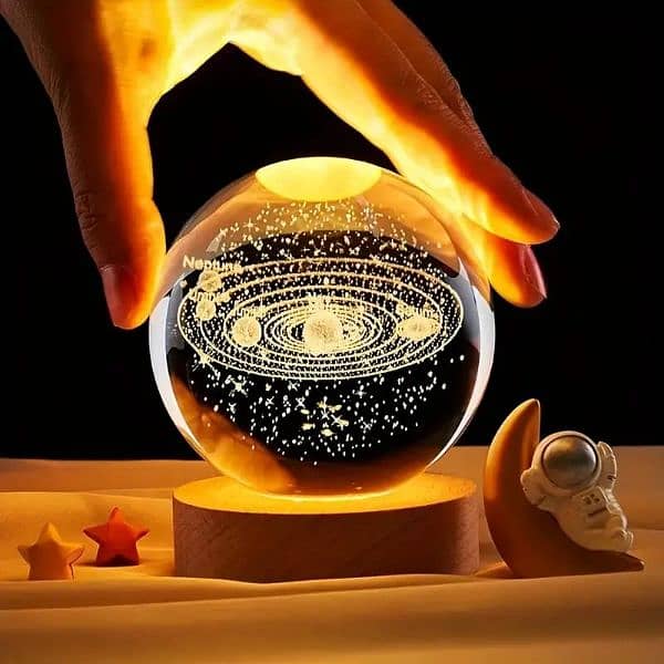 3d crystal galaxy ball lamp with wood base 2