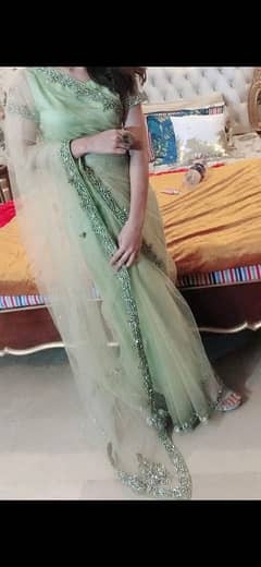 stiched Saree net light sea green