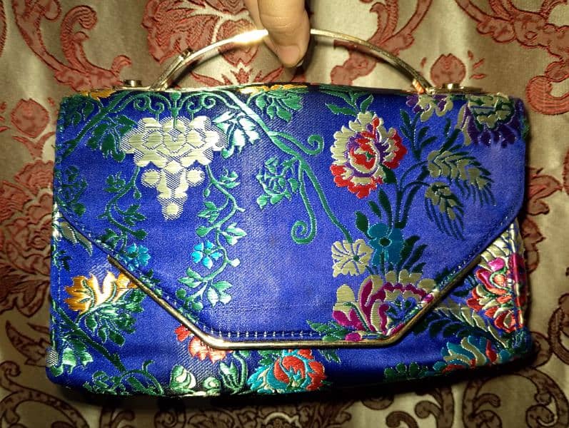 Blue color hand bag embroidery 2