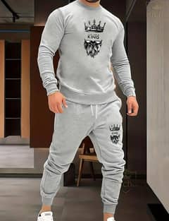 mens 2pcs fleece graphic sweatshirt track suit