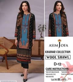 3pc Women's  unstitched Khaddar printed Embroidered Suit