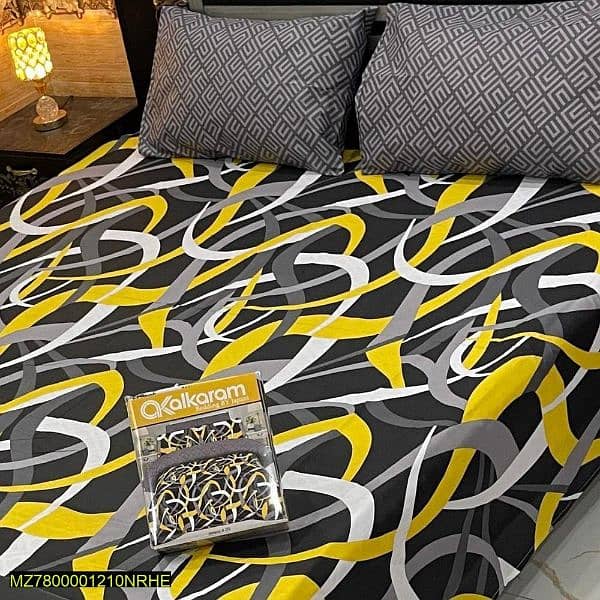 03 pcs cotton printwd double bedsheets with cash on delivery 0