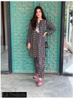 2 pcs women's stitched lawn Chunri Printed Suit : Free Home Delivery