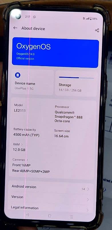 OnePlus 9 12/256 Pink Line in display 0