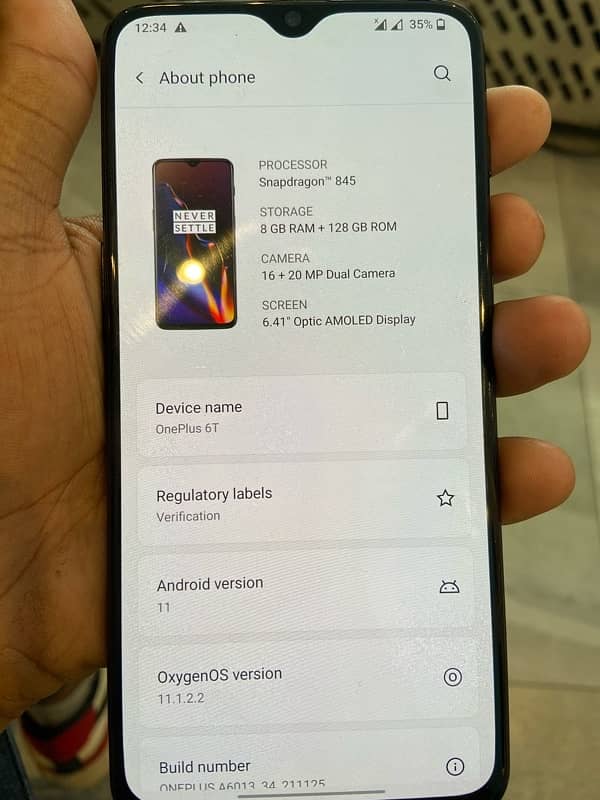 one plus 6T ,8/128 ,dual sim approve 3