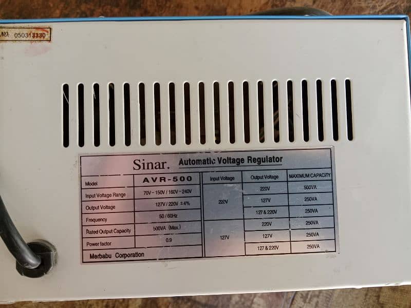 AC AUTOMATIC VOLTAGE REGULATOR STABILIZER.  AVR 500 ,MADE IN JAPAN. 2