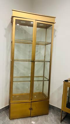 Vintage Display Cabinet in Brass and Beveled Glass