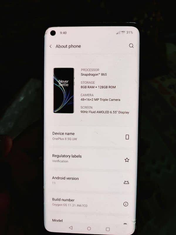 oneplus 8 single sim PTA proved 8/128 8