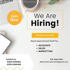 We are hiring for sales and marketing, Accounts managing