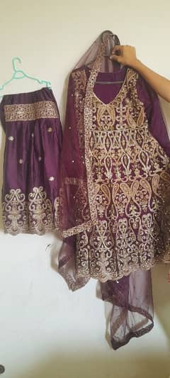 heavy embroidered fancy purple peplum and gharara