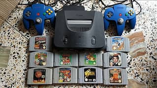 Nintendo 64 game console along with 10 cartridges 0