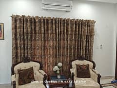 Curtains for 2 windows with  background jaali