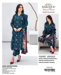 3 Pcs Woman’s  Unstitched Karandi printed Suit