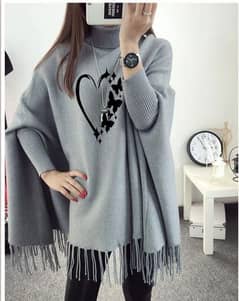 Women's polyester butterfly printed poncho cape shawl