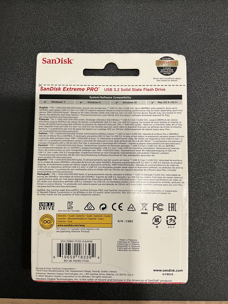 1TB SanDisk Extreme PRO USB 3.2 Solid State Flash Drive 1