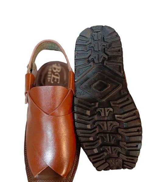 Men's Leather Plain Peshawari Chappal 1