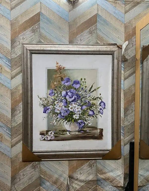 Original Huge Flower Vase Painting with Frame and Signature 0